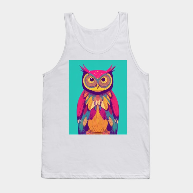 Colorful Owl Portrait Illustration - Bright Vibrant Colors Bohemian Style Feathers Psychedelic Bird Animal Rainbow Colored Art Tank Top by JensenArtCo